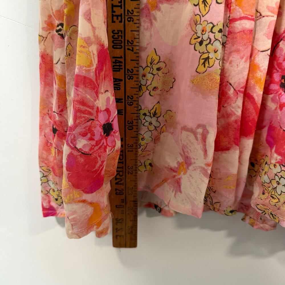 Free People Women's Freddy Mini Dress Pink Orange Floral Medium Flirty V Neck - Picture 9 of 10